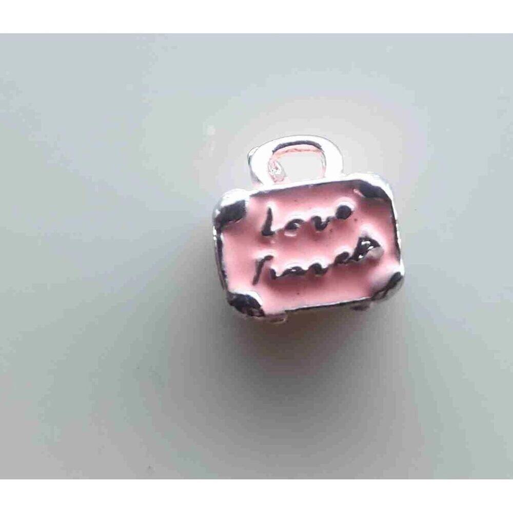 Pink Engraved Love Travels Bracelet Charm
